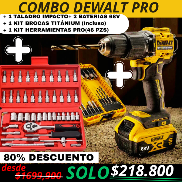 🔥 ¡COMBO PRO DEWALT 2025 – EDICIÓN LIMITADA! Taladro  Impacto + 2 Baterías Power 2.0 + 46 Herramientas de Alto Rendimiento 🎁 ¡Incluye Kit de Brocas Titanium GRATIS solo por HOY! ⏳ ¡Oferta por tiempo limitado – Paga al recibir!